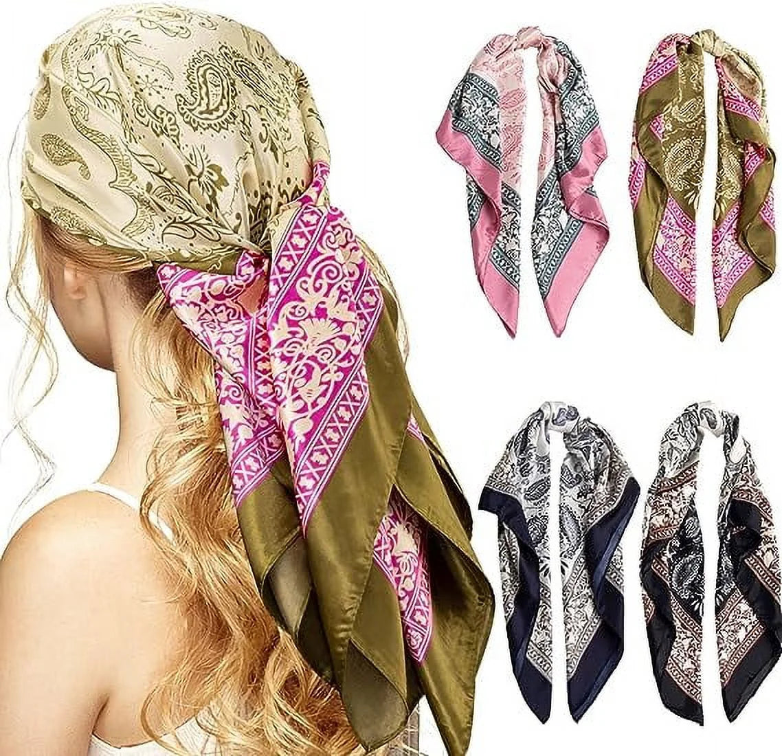 Women'S Silk Large Square Hair Bandana Scarf