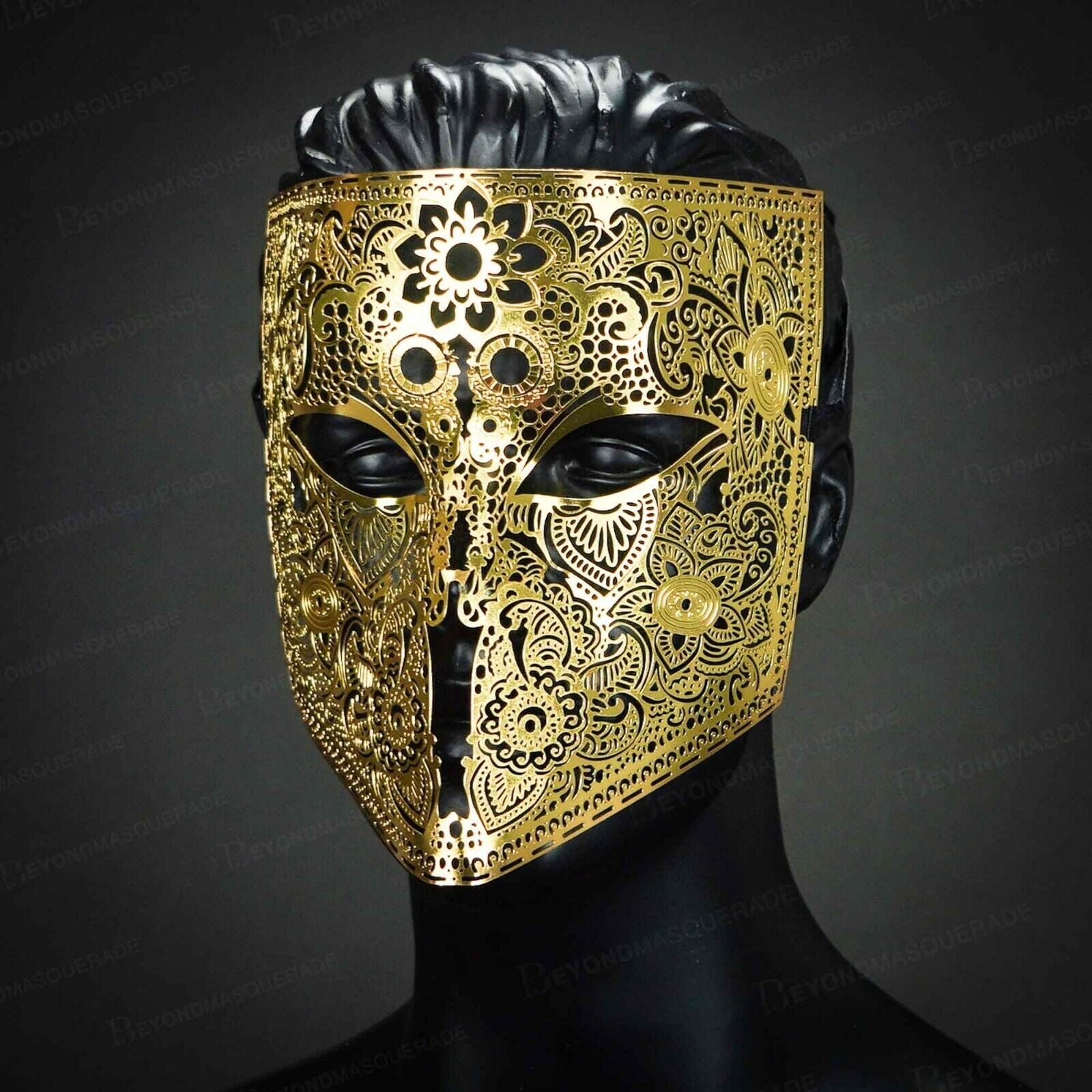 Men Masquerade Mask Steampunk Halloween Metal Venetian Mardi Gras Party Gold