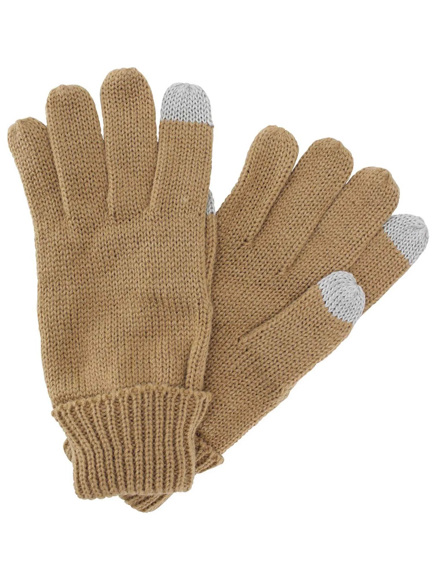 Ivory Ribbed Knit Men'S 3 Piece Hat Scarf & Texting Gloves Set