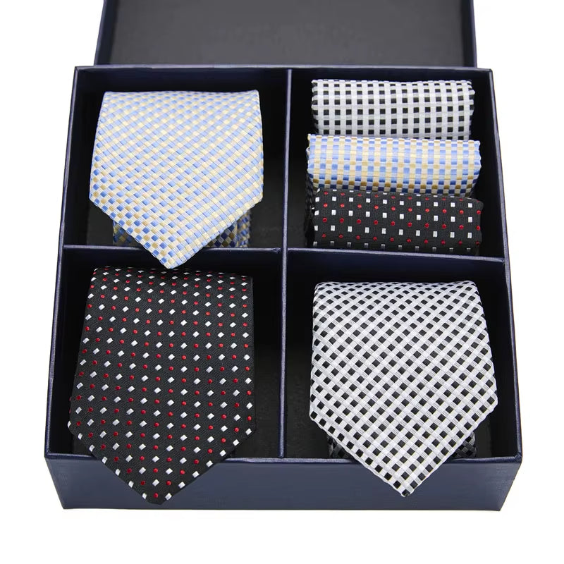 Gift Box Packing Silk Ties for Men Novelty Hanky Set 3 Styles Men'S Tie Formal Red Cravat for Wedding Business Necktie