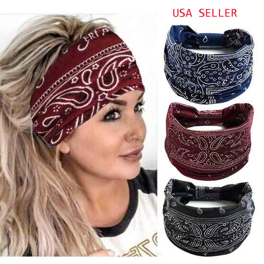 Women/Men Yoga Sports Wide Headband Elastic Boho Hair Band Head Wrap Wristband