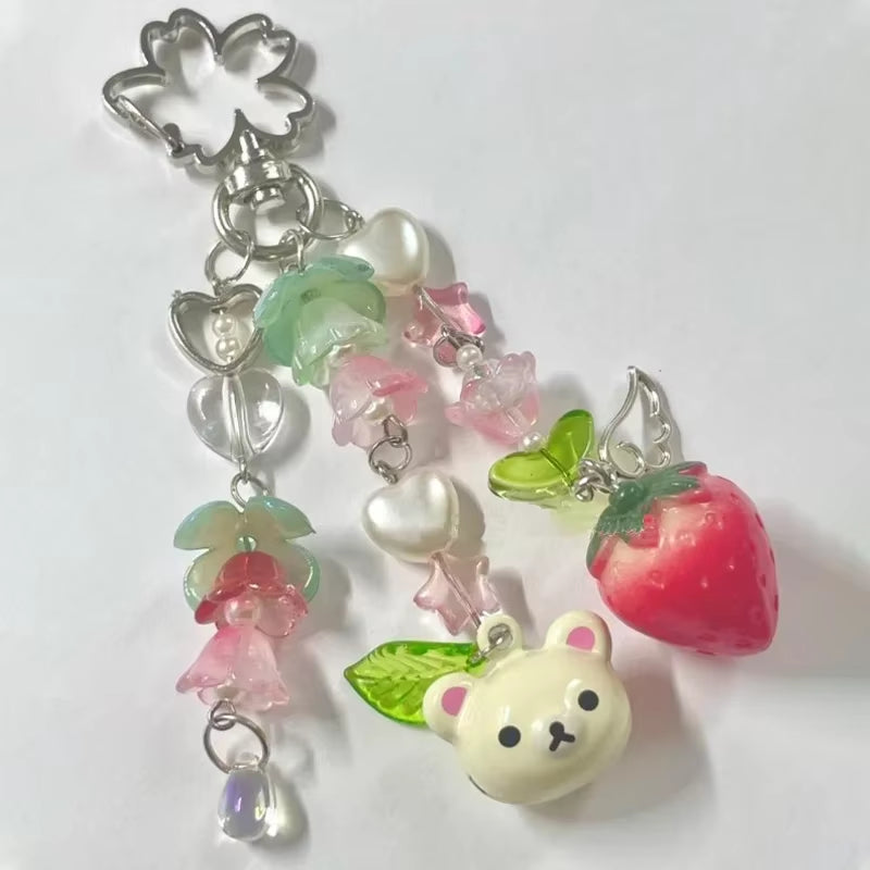 Bear Pendant Beaded Phone Charm Y2K Fairy Core Keychain