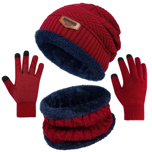 3 Pack Mens Hats and Scarf Set Soft Casual Winter Gloves Beanie Hats for Women