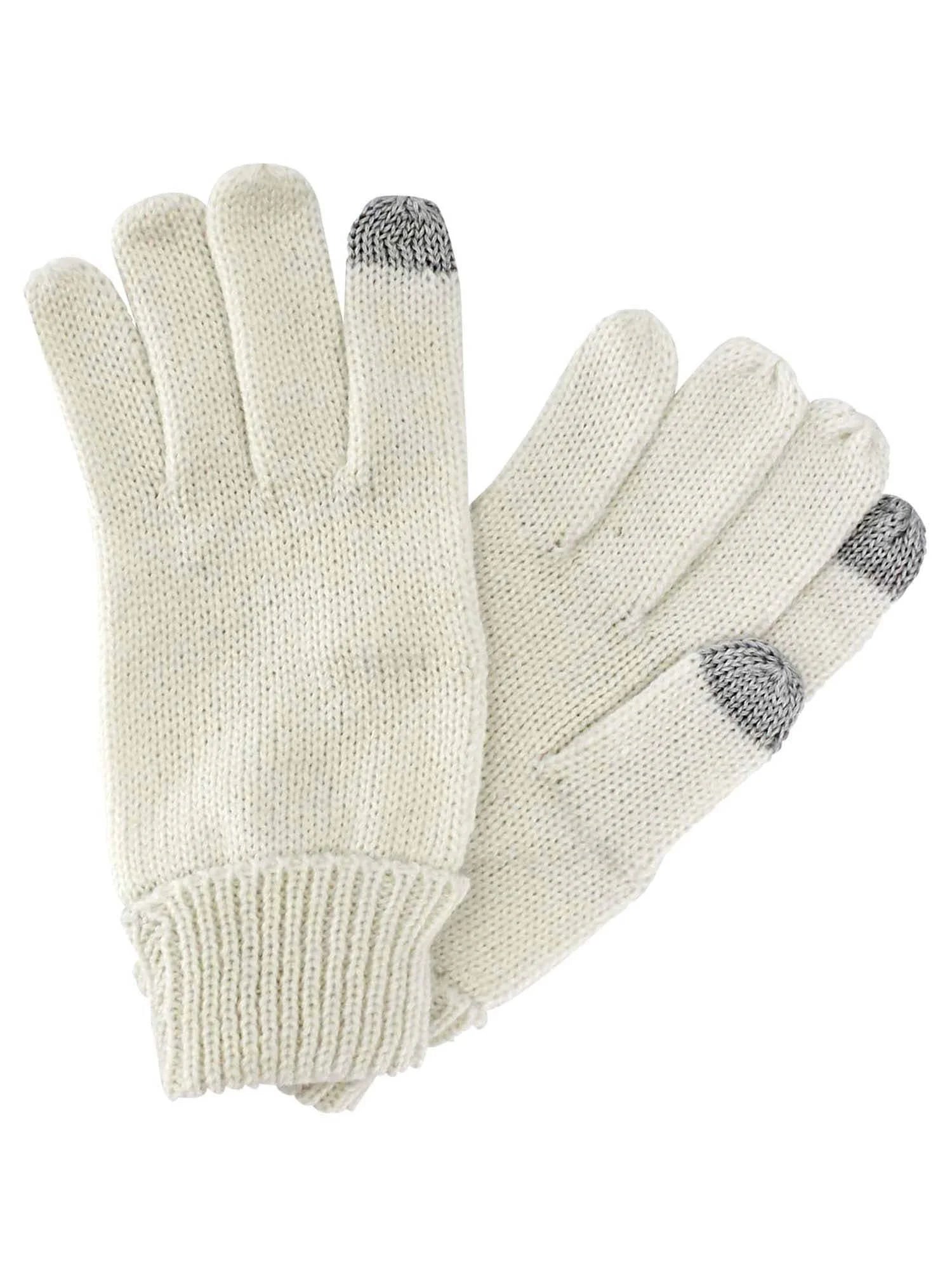 Ivory Ribbed Knit Men'S 3 Piece Hat Scarf & Texting Gloves Set