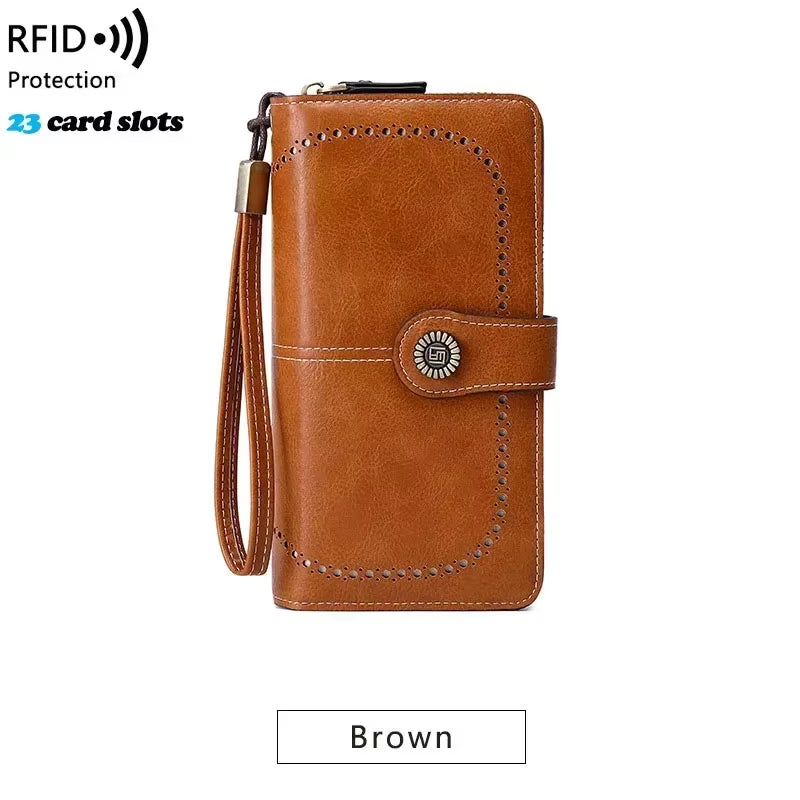 High Quality Women Wallet RFID Anti-Theft Leather Wallets for Woman Long Zipper Large Ladies Clutch Bag Female Purse Card Holder