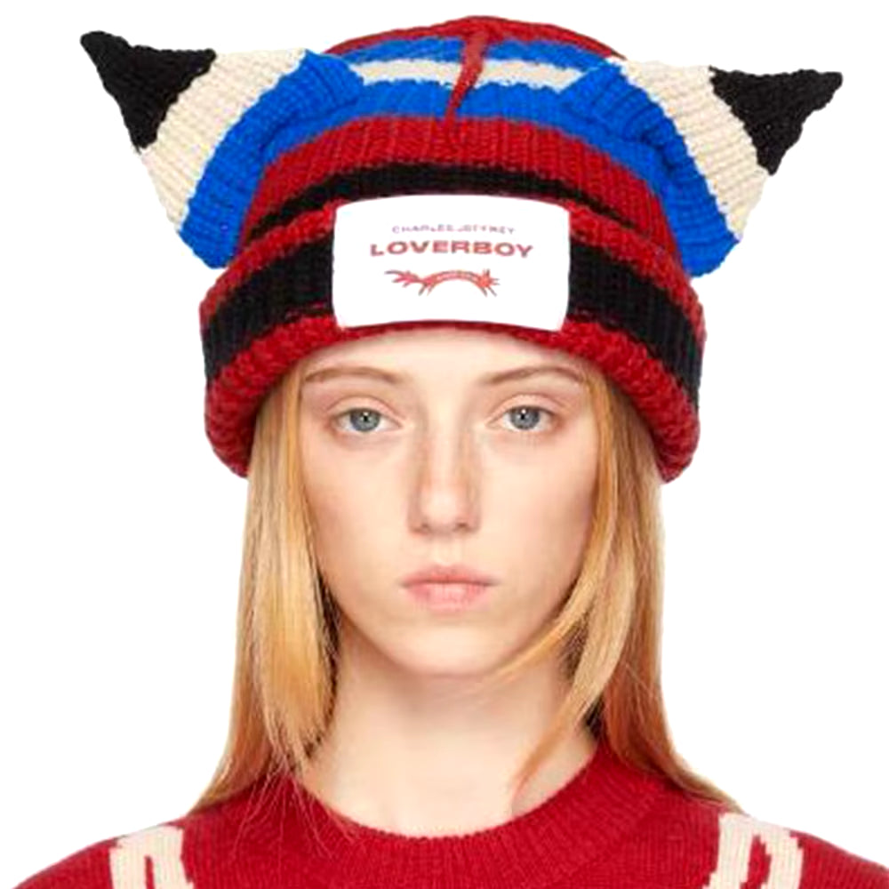 Loverboy Cat Ear Knit Hat Double-Layer Warm Pig Ear Woolen Hat Cute Fashion Hooded Cap Niche Design Hip-Hop Personality Cold Hat