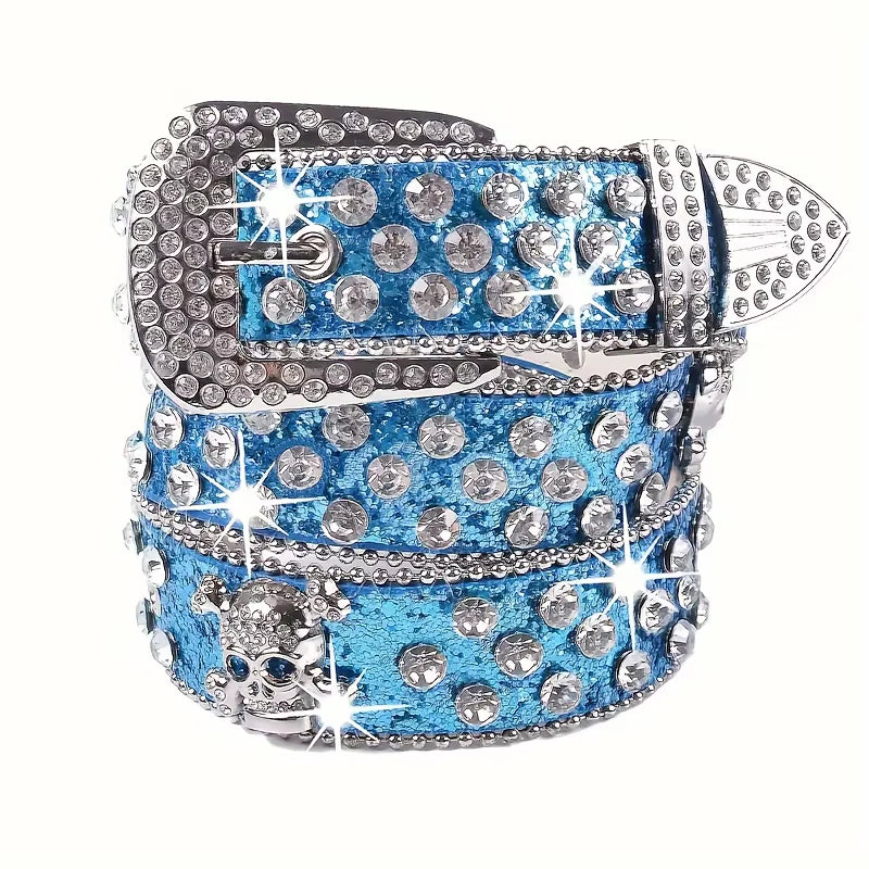 Stylish Rhinestone Western Cowgirl Style Y2K Belt Sparking Pu Leather BB Belts Jeans Dress Accessories for Women