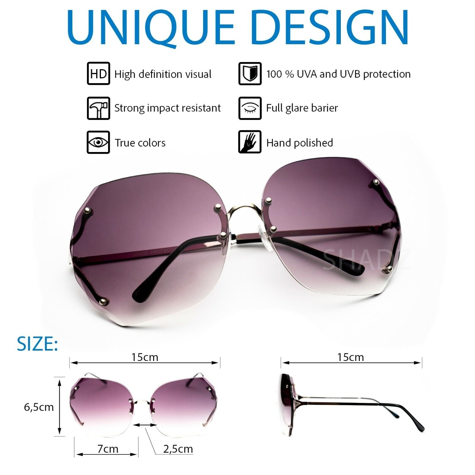 OVERSIZED Big " RIMLESS" Gradient Lens Women Sunglasses SHADZ GAFAS FASHION