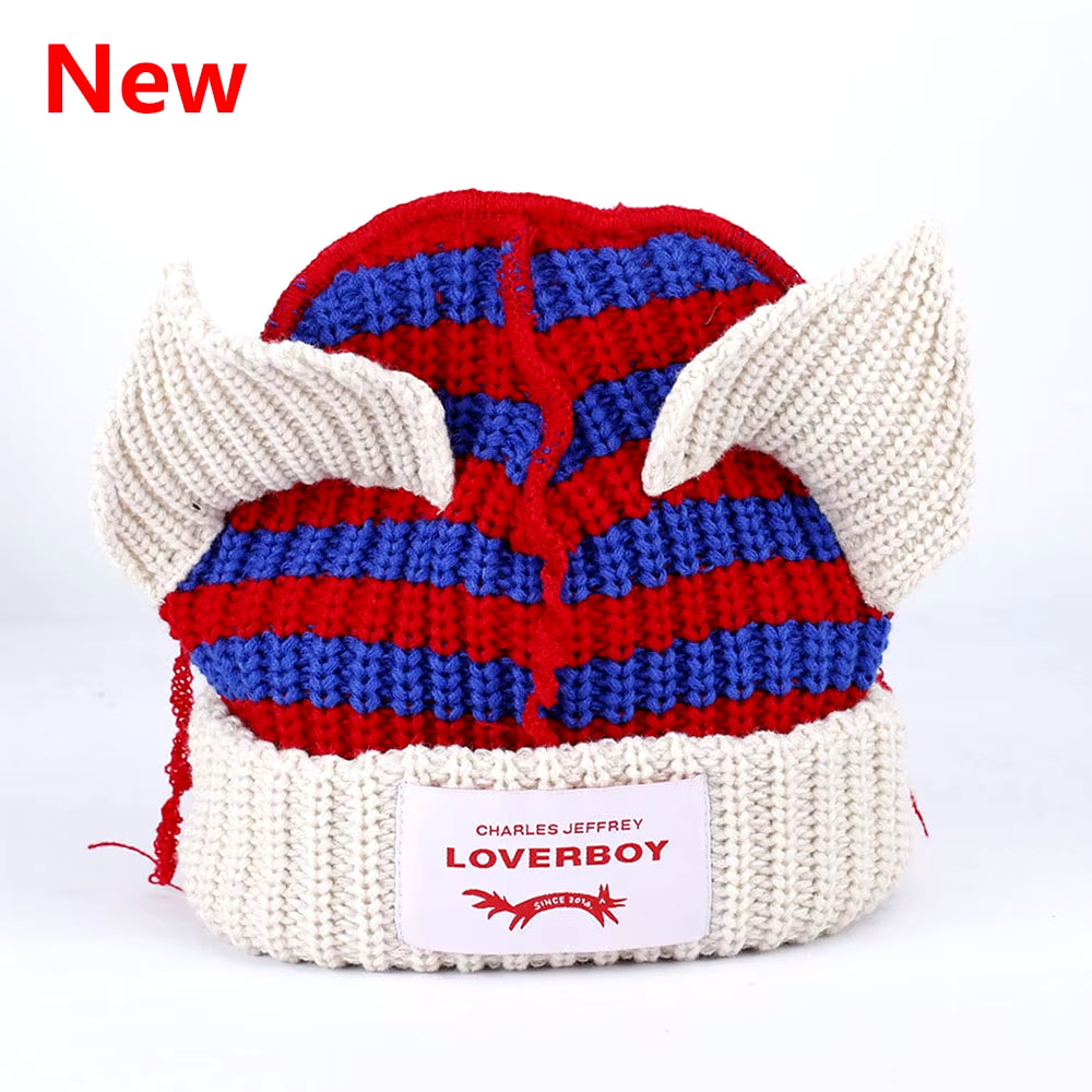 Loverboy Cat Ear Knit Hat Double-Layer Warm Pig Ear Woolen Hat Cute Fashion Hooded Cap Niche Design Hip-Hop Personality Cold Hat