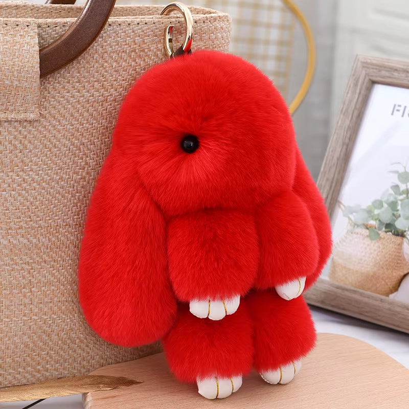 Luxury 15Cm Real Rex Rabbit Fur Keychain Lovely Play Dead Rabbit Key Ring Girls Key Bag Decoration Emo Jewelry Accessories Gifts