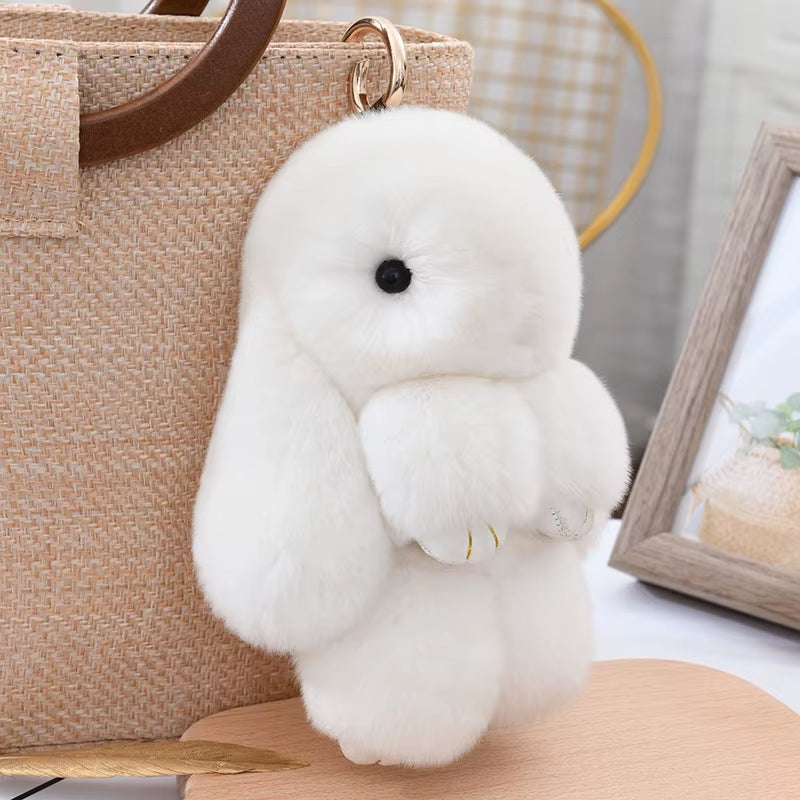 Luxury 15Cm Real Rex Rabbit Fur Keychain Lovely Play Dead Rabbit Key Ring Girls Key Bag Decoration Emo Jewelry Accessories Gifts