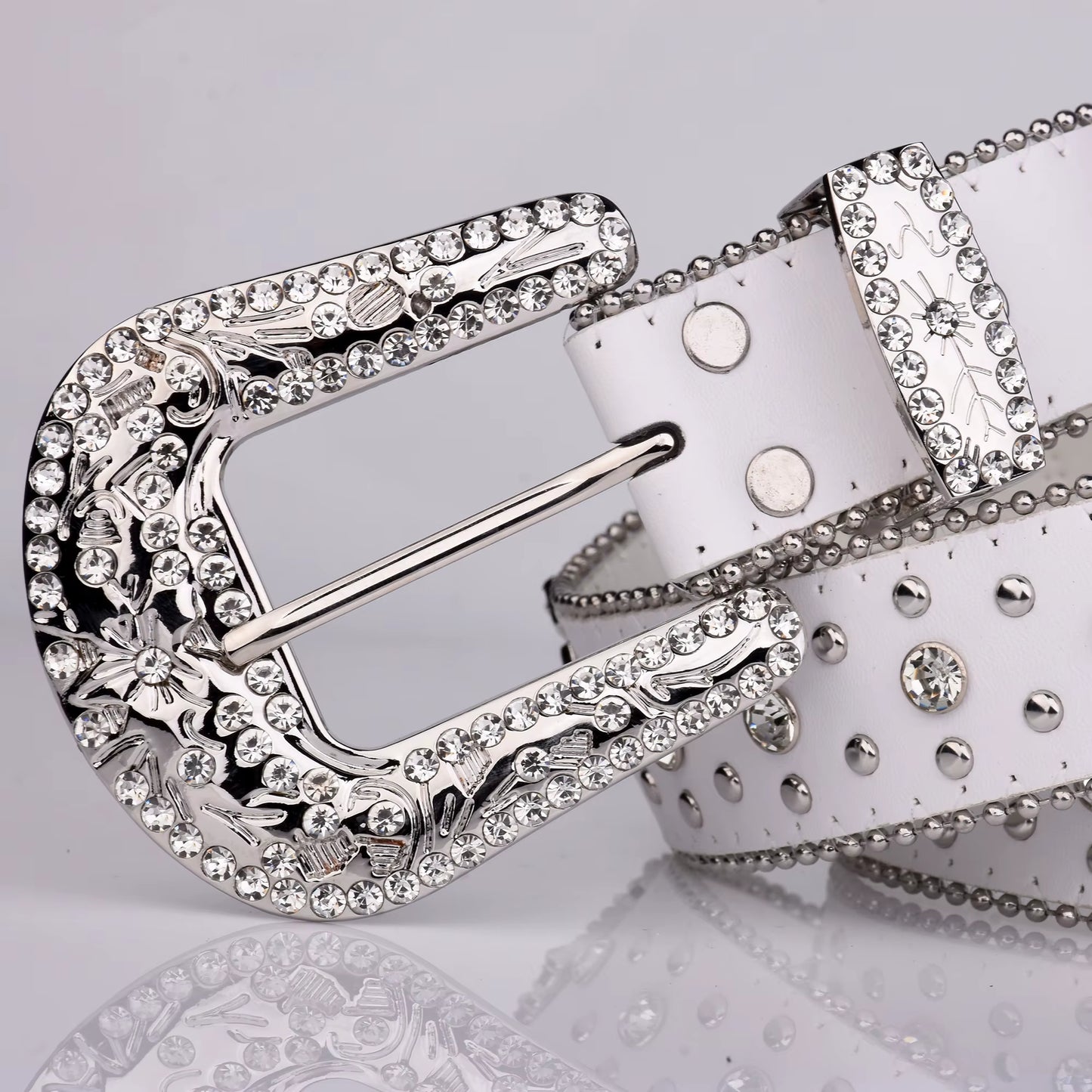 Punk Rhinestone White Belt Female Male Fashion Western Jeans Female Jeans Jewelry Fashion Design Y2K Jeans Belt