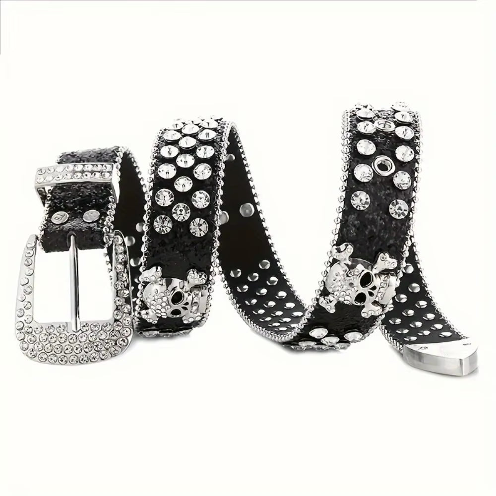 Stylish Rhinestone Western Cowgirl Style Y2K Belt Sparking Pu Leather BB Belts Jeans Dress Accessories for Women