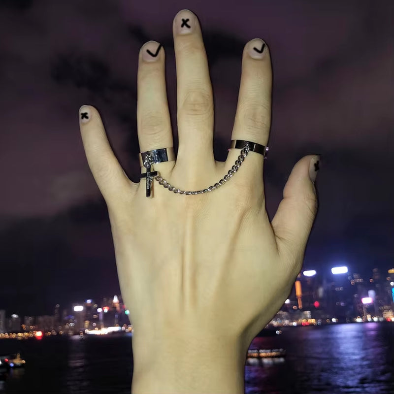 2020 New Punk Cool Hip Pop Ringen Multi-Layer Verstelbare Ketting Vier Open Finger Rings for Women Girl Jewlery