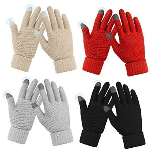 4 Pairs Womens Gloves for Cold Weather, Christmas Gifts Black, Red, Grey，Beige