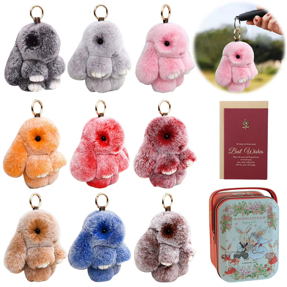 Cute Plush Bunny Keychain Kawaii Stuffed Animal Keychain Lovely Keyring Pendant for Women Teen Girls Kids Backpack Purse