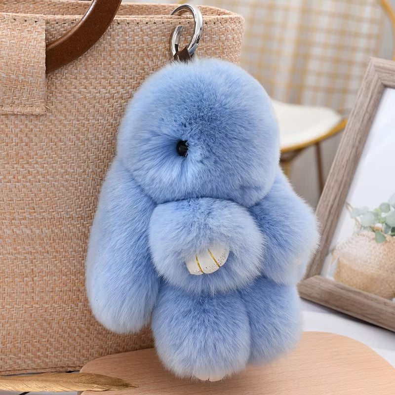 Luxury 15Cm Real Rex Rabbit Fur Keychain Lovely Play Dead Rabbit Key Ring Girls Key Bag Decoration Emo Jewelry Accessories Gifts