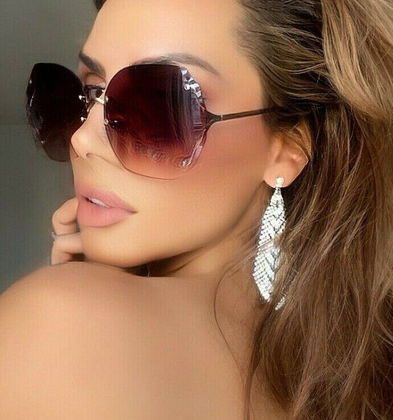 OVERSIZED Big " RIMLESS" Gradient Lens Women Sunglasses SHADZ GAFAS FASHION