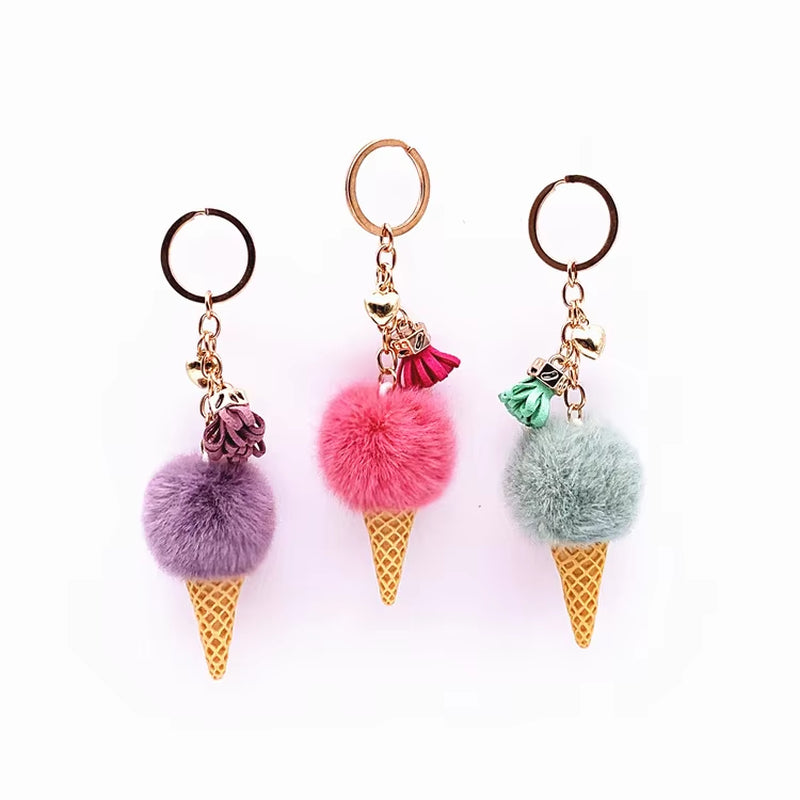 Ice Cream Pendant Rign Keychain Cute Cartoon Keychain Plush Bags Hang Cone Car Key Chain Ring Areata Creative Gift K3164