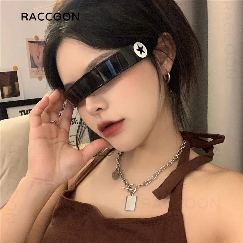 One Piece Y2K Sunglasses Vintage Star Pentagram Shape Wrap around Narrow Frame Punk Sun Glasses Fashion Trendy Futuristic Shades