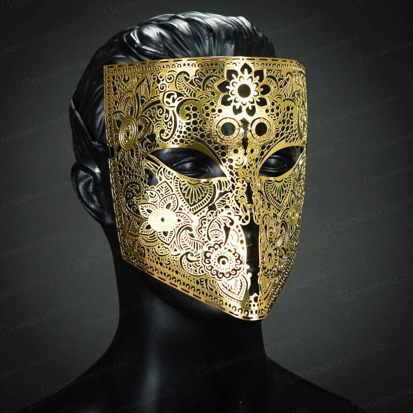 Men Masquerade Mask Steampunk Halloween Metal Venetian Mardi Gras Party Gold