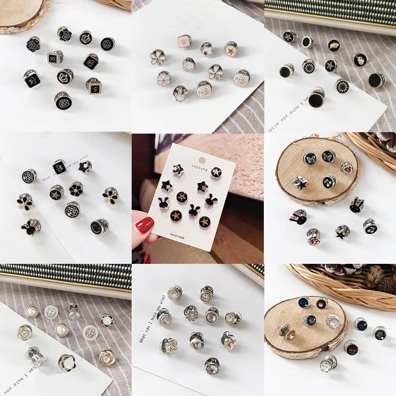 10Pcs/Lot Imitation Pearl Circle Brooch Pins PU Button Women Trendy Metal Sweater Collar Hijab Pin Brooch Jewelry Accessories 35