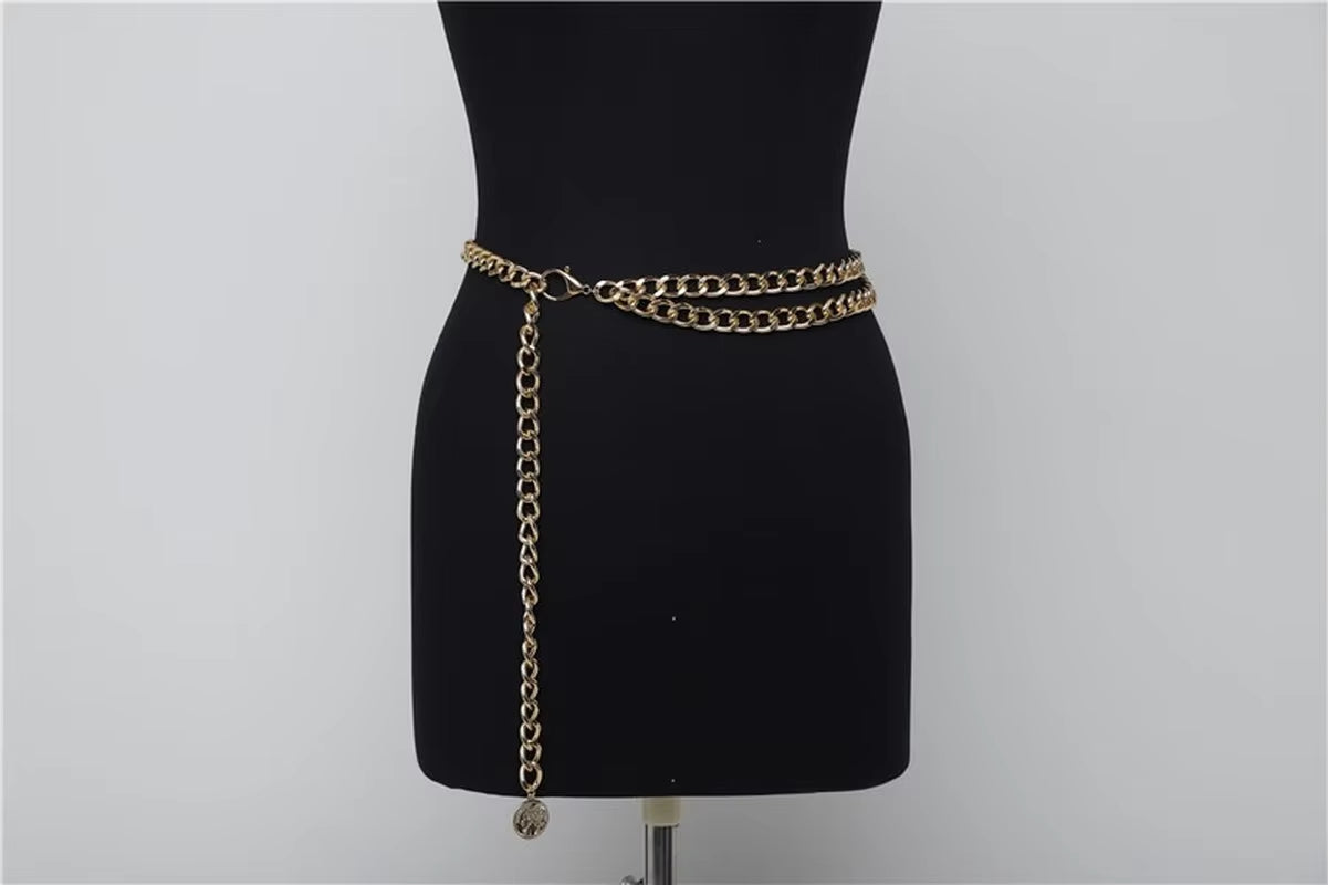 Sexy Women Belts 2022 New Streetwear Metal Chain Decorate Dress Belt Adjustable Rough Whip Chain Women Fashion Design