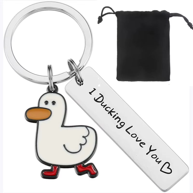 Funny Lover Gift I Ducking Love You Cute Duck Pun Keychain Couples Jewelry Valentine’S Day Gift for Boyfriend Girlfriend