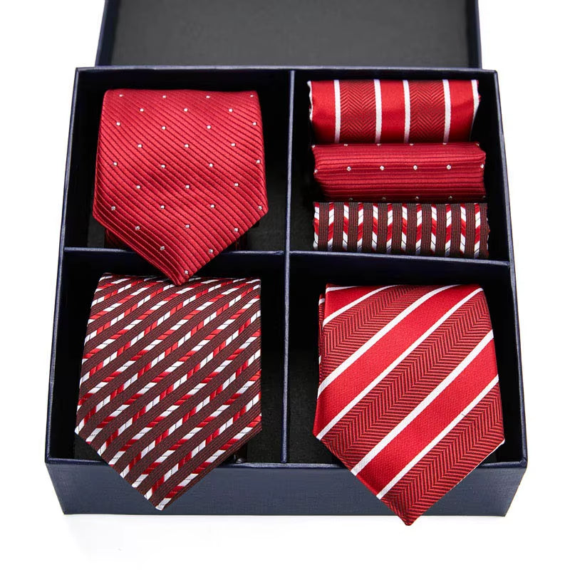 Gift Box Packing Silk Ties for Men Novelty Hanky Set 3 Styles Men'S Tie Formal Red Cravat for Wedding Business Necktie