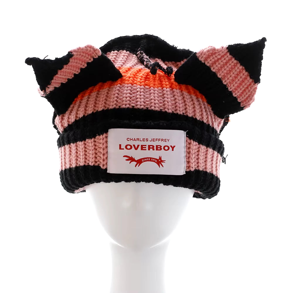 Loverboy Cat Ear Knit Hat Double-Layer Warm Pig Ear Woolen Hat Cute Fashion Hooded Cap Niche Design Hip-Hop Personality Cold Hat