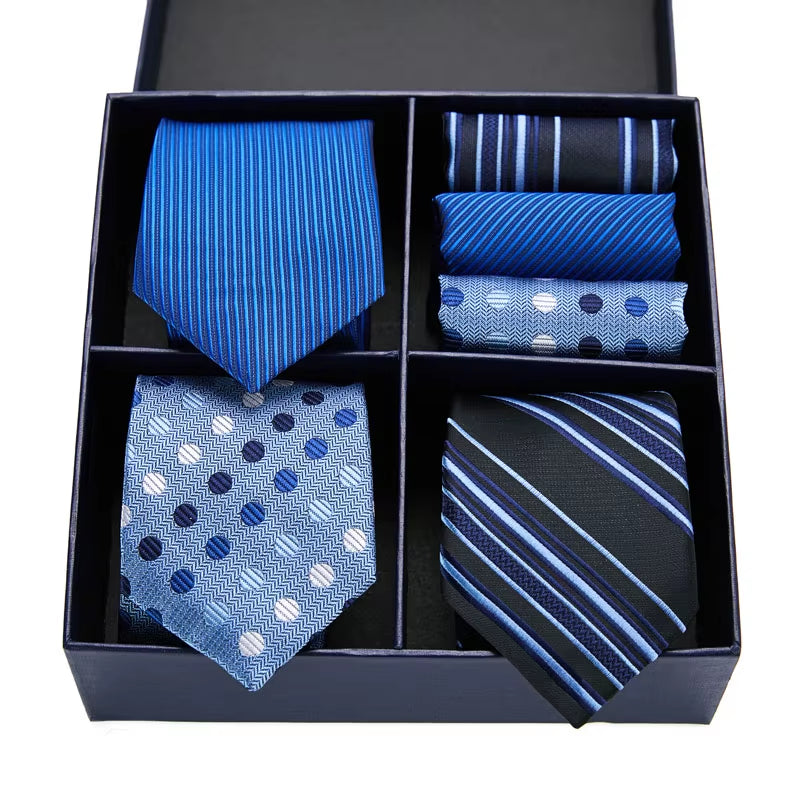 Gift Box Packing Silk Ties for Men Novelty Hanky Set 3 Styles Men'S Tie Formal Red Cravat for Wedding Business Necktie