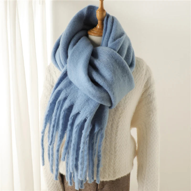 Winter Scarf for Women Cashmere Warm Solid Pashmina Blanket Wraps Female Thick Soft Bufanda Big Tassel Shawl Long Poncho Echarpe