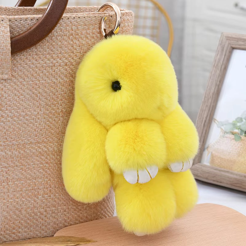 Luxury 15Cm Real Rex Rabbit Fur Keychain Lovely Play Dead Rabbit Key Ring Girls Key Bag Decoration Emo Jewelry Accessories Gifts